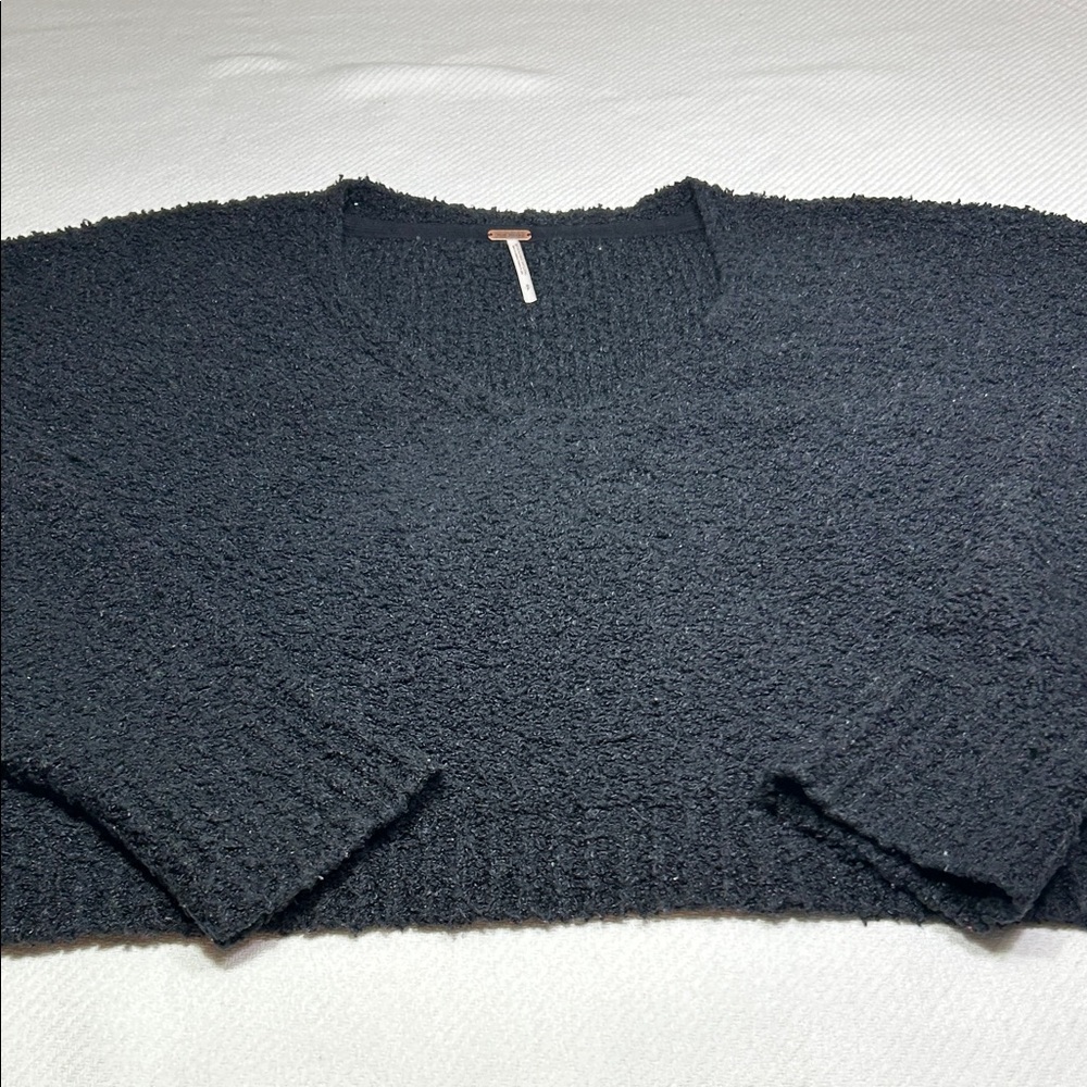 Free People Black Textured V-Neck Sweater